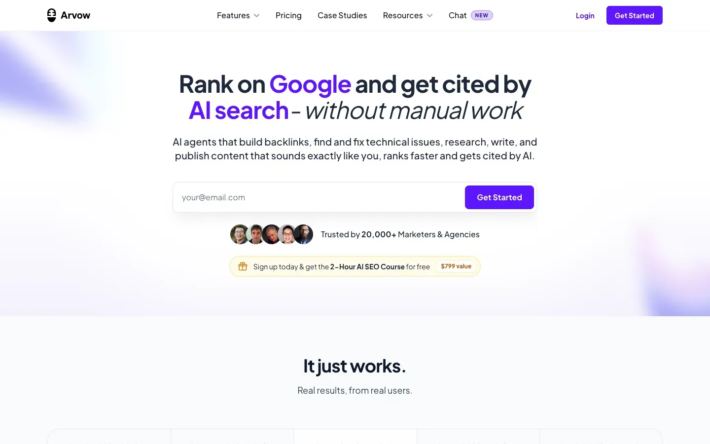 Arvow homepage, above the fold, as captured on October 18, 2026