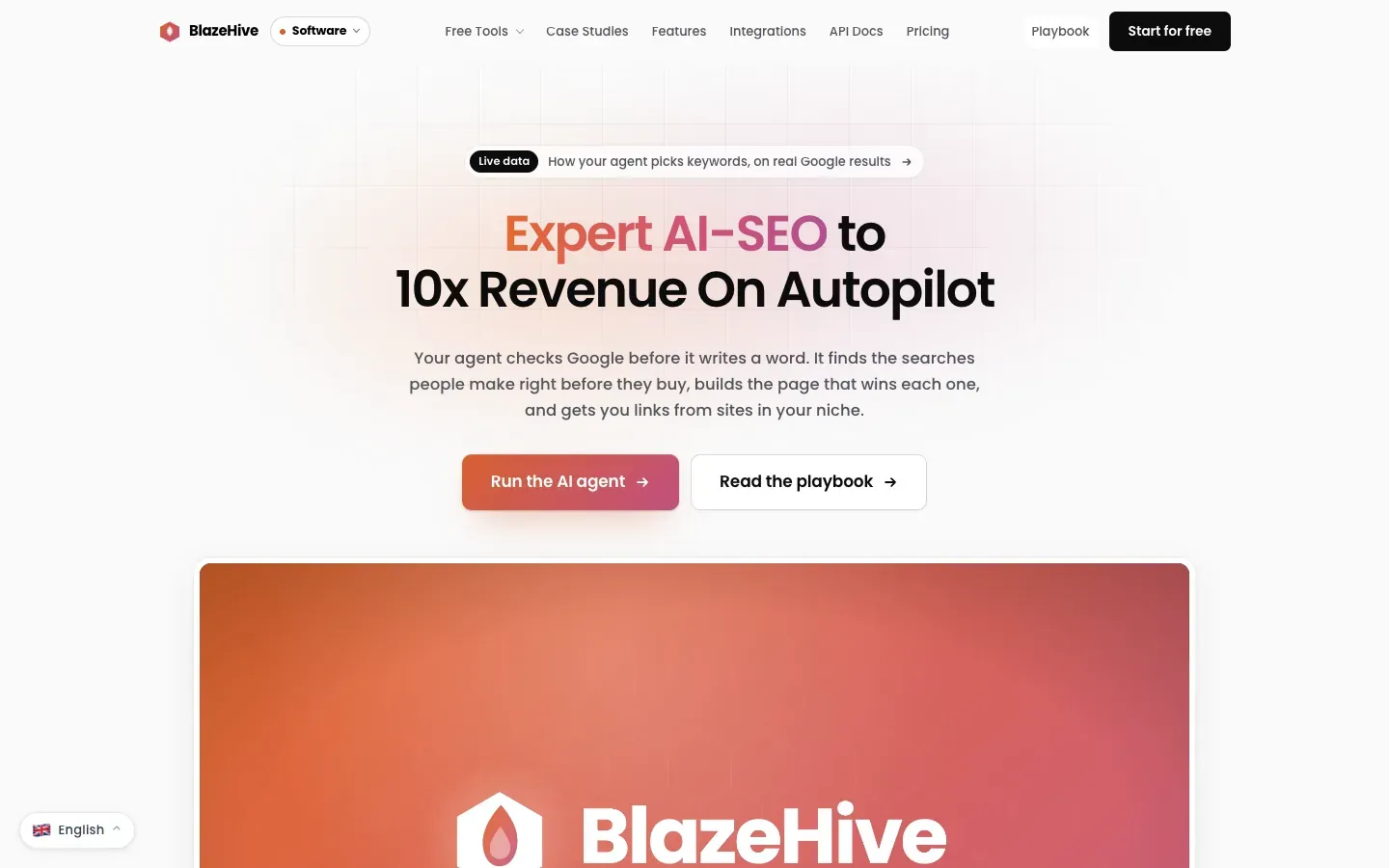 BlazeHive Backlinks homepage, above the fold, as captured on October 18, 2026