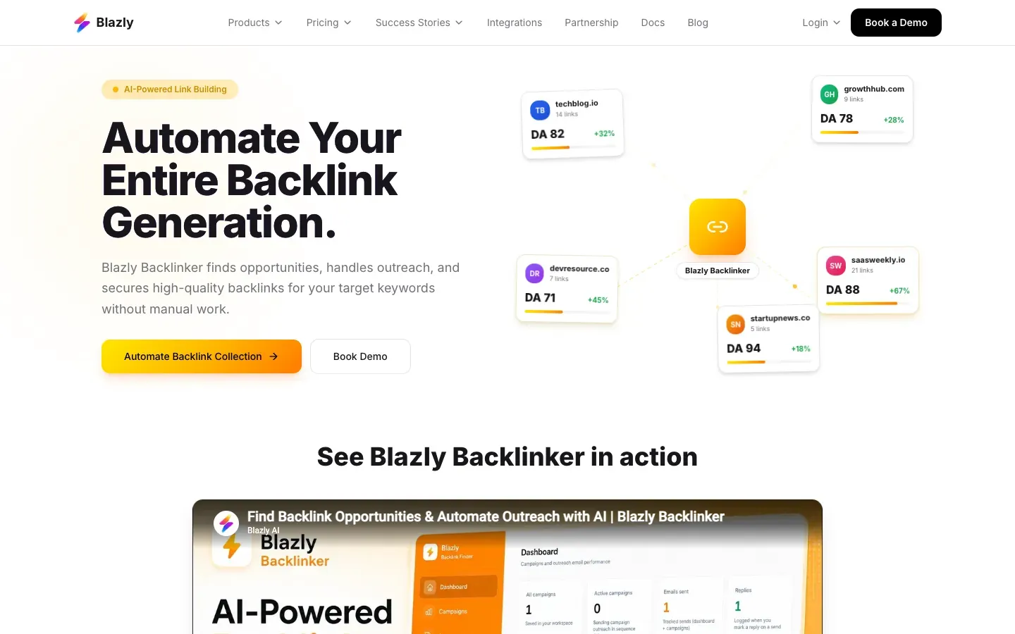Blazly Backlinker /products/backlinks page, above the fold, as captured on October 18, 2026