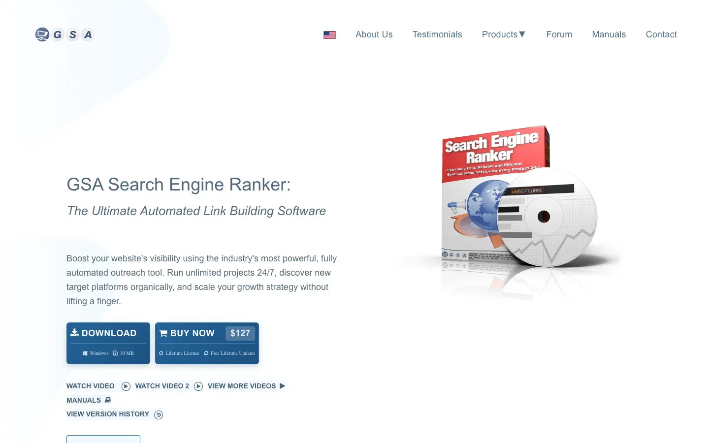 GSA Search Engine Ranker /en/product/search_engine_ranker page, above the fold, as captured on October 18, 2026