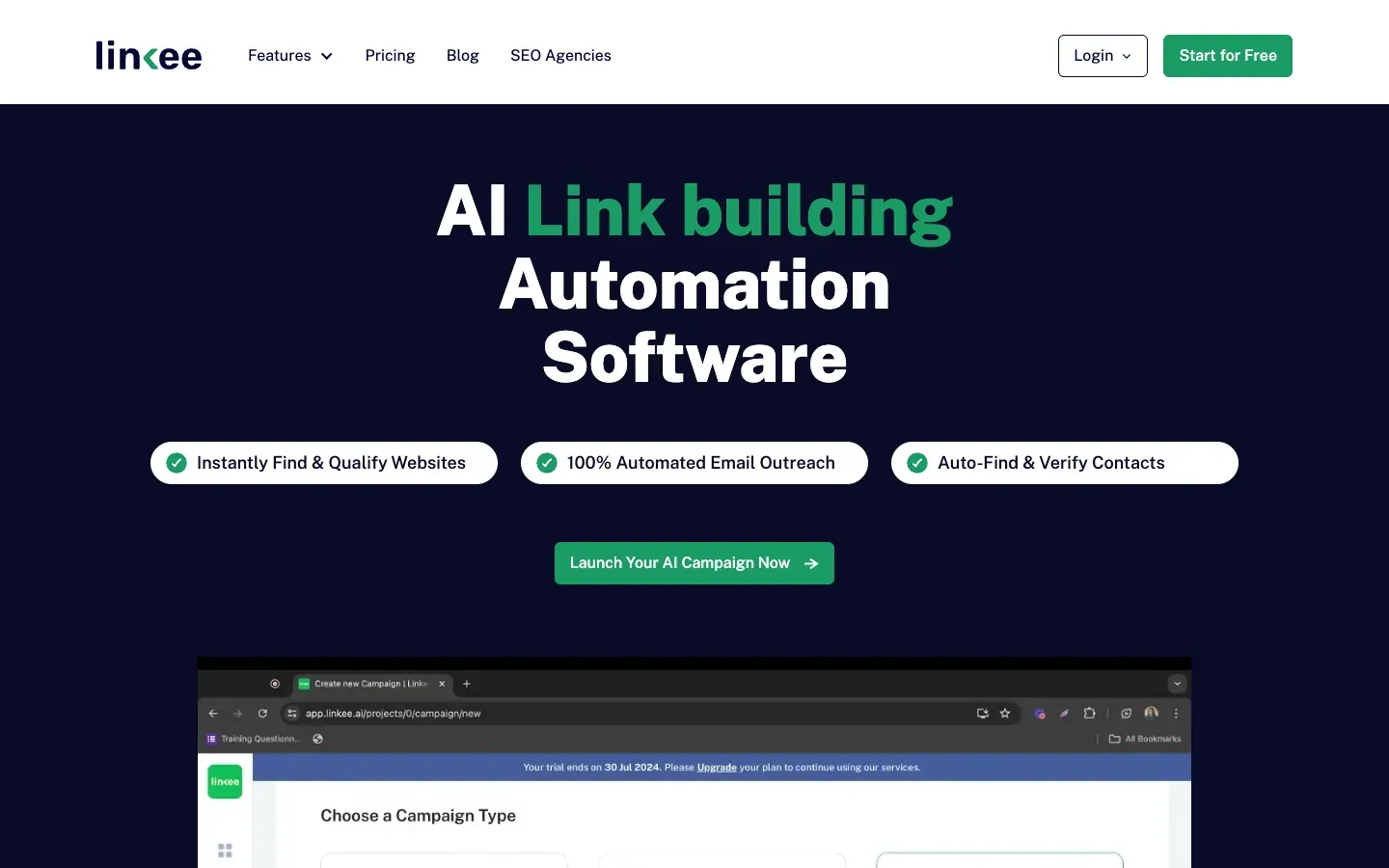 Linkee AI homepage, above the fold, as captured on October 18, 2026