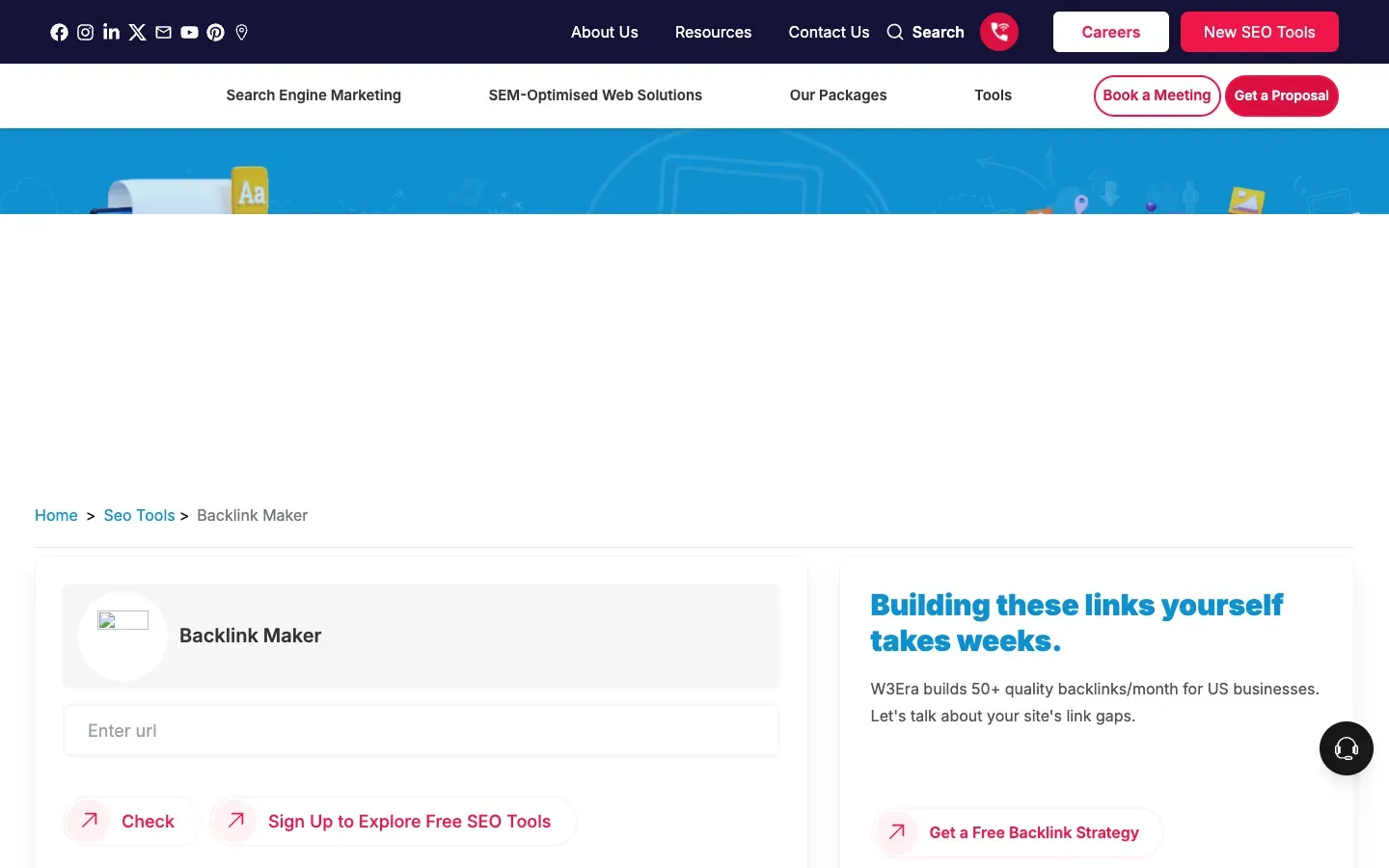 Free backlink generators /seo-tools/backlink-maker page, above the fold, as captured on October 18, 2026